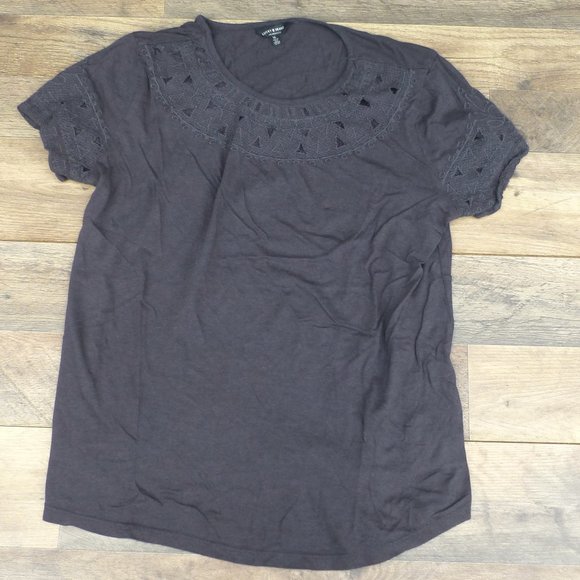 Lucky Brand black top Sz M Embroidered - Picture 1 of 6